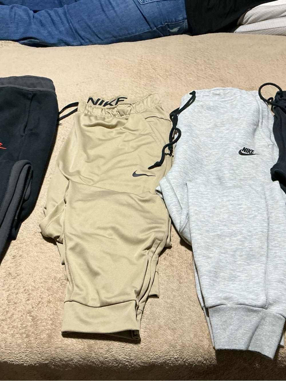 Nike Kids Tan Athletic Joggers with Dri-FIT Logo